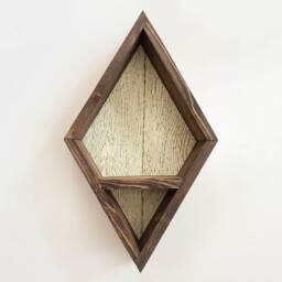 Diamond Shelf/Geometric Shelf, Boho Wall Decor, Rustic Home Floating Plant Retro Bohemian Style, Wood Shelf Hanging - thumbnail 3