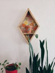Diamond Shelf/Geometric Shelf, Boho Wall Decor, Rustic Home Floating Plant Retro Bohemian Style, Wood Shelf Hanging - thumbnail 1