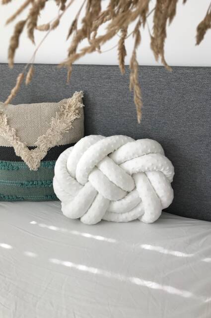 Decorative White Cushion in Infinity Knot, Minky Plush Flat Knot Pillow, Cozy Home Accent - image 1