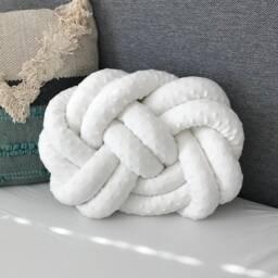 Decorative White Cushion in Infinity Knot, Minky Plush Flat Knot Pillow, Cozy Home Accent - thumbnail 2