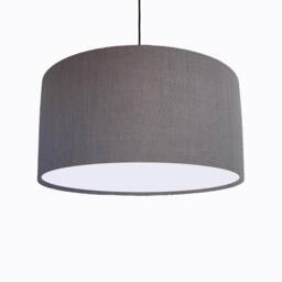 Grey Lampshade in Linen With White Lining, Textured Large Ceiling Lightshade