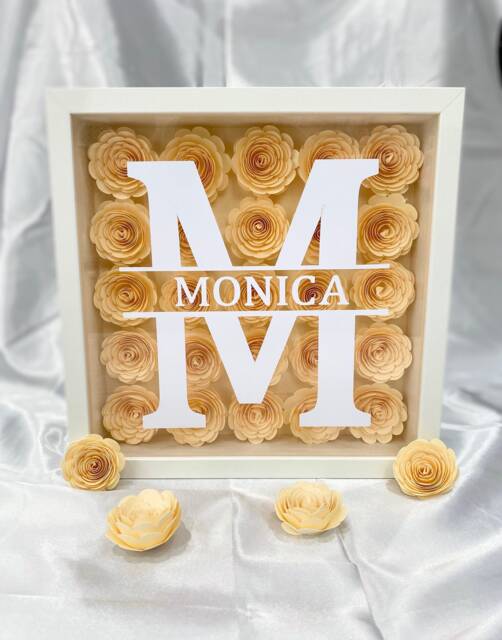 Personalised Shadow Box Frame Paper Flowers - Custom Name Wall Art Handmade Gift For Her, Birthday, Anniversary, Home Decor, Photo - image 1