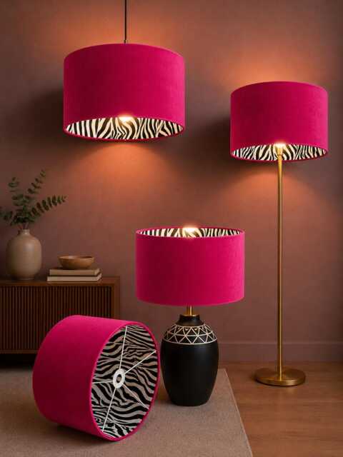 New Luxury Hq Double Sided Hot Pink Velvet & Zebra Animal Black White Fabric Combination Lamp Shade Pendant Light - image 1