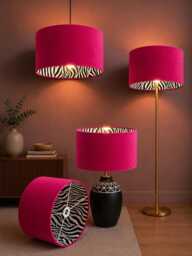 New Luxury Hq Double Sided Hot Pink Velvet & Zebra Animal Black White Fabric Combination Lamp Shade Pendant Light - thumbnail 1