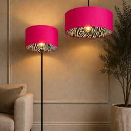 New Luxury Hq Double Sided Hot Pink Velvet & Zebra Animal Black White Fabric Combination Lamp Shade Pendant Light - thumbnail 2