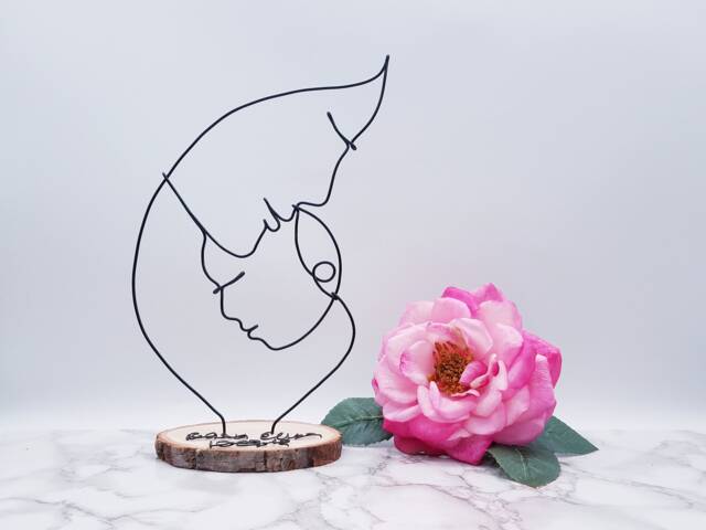 Personalized Wire Sculpture, Mother & Baby Art, Shower Gift - image 1