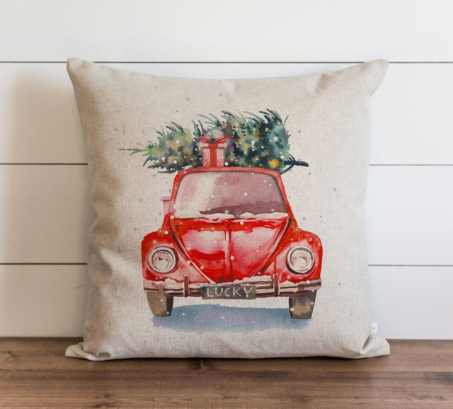 Watercolor Christmas Car Pillow Cover - Xmas Throw Gift Accent - image 1