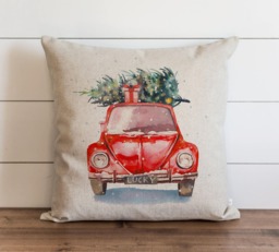 Watercolor Christmas Car Pillow Cover - Xmas Throw Gift Accent - thumbnail 1