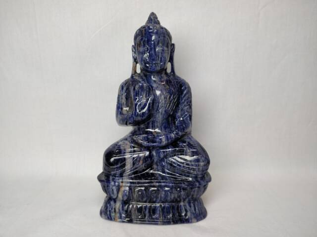 Sodalite Gemstone Buddha Statue - Gautama Shakyamuni Carving Meditating Prayer Altar Decor - image 1
