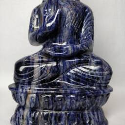 Sodalite Gemstone Buddha Statue - Gautama Shakyamuni Carving Meditating Prayer Altar Decor - thumbnail 4