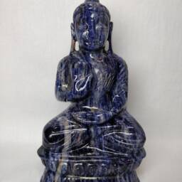 Sodalite Gemstone Buddha Statue - Gautama Shakyamuni Carving Meditating Prayer Altar Decor - thumbnail 2