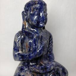 Sodalite Gemstone Buddha Statue - Gautama Shakyamuni Carving Meditating Prayer Altar Decor - thumbnail 3