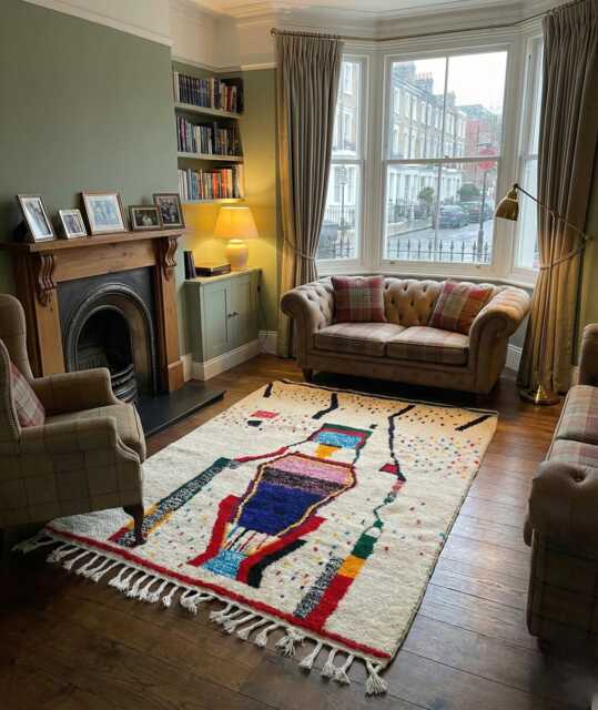 Authentic Handmade Moroccan Rug - Cream & Colorful Abstract Geometric Berber Funky Boho Wool Area - image 1
