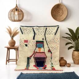 Authentic Handmade Moroccan Rug - Cream & Colorful Abstract Geometric Berber Funky Boho Wool Area - thumbnail 3