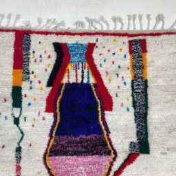 Authentic Handmade Moroccan Rug - Cream & Colorful Abstract Geometric Berber Funky Boho Wool Area - thumbnail 4