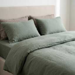 Moss Green Pillowcase Set Of Two, Linen Pillowcases, Natural Bedding