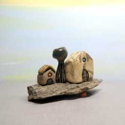 Miniature Ceramic House Sculpture, Beach Cottage Art, Mediterranean Decor - thumbnail 3