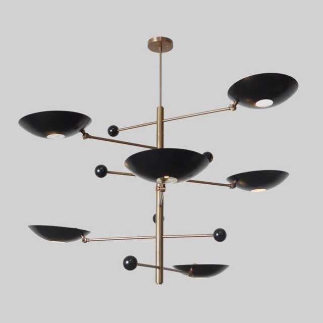 Mid Century Sputnik Chandelier - Matte Black & Raw Brass 8-Arm Pendant Light - image 1