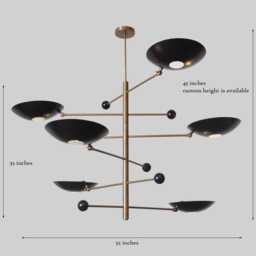 Mid Century Sputnik Chandelier - Matte Black & Raw Brass 8-Arm Pendant Light - thumbnail 3