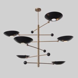 Mid Century Sputnik Chandelier - Matte Black & Raw Brass 8-Arm Pendant Light - thumbnail 2