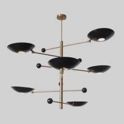 Mid Century Sputnik Chandelier - Matte Black & Raw Brass 8-Arm Pendant Light - thumbnail 1