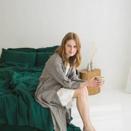 Soft Linen Bedding Set Dark Green Duvet Cover With Pillowcases - thumbnail 3
