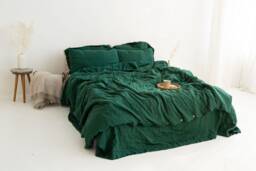 Soft Linen Bedding Set Dark Green Duvet Cover With Pillowcases - thumbnail 1
