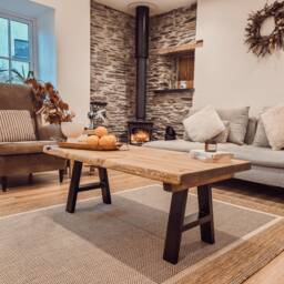 Vela Waney/Live Edge Coffee Table With A-Frame Metal Legs Walnut Oak Pine Handmade Handcrafted - thumbnail 3