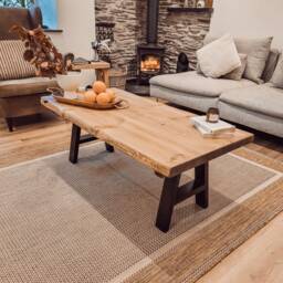 Vela Waney/Live Edge Coffee Table With A-Frame Metal Legs Walnut Oak Pine Handmade Handcrafted - thumbnail 2