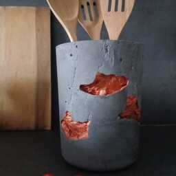 Lava Concrete Pot, Charcoal Copper Holder, Modern Organic Decor - Volcano Collection - thumbnail 3