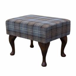 Handmade Small Footstool in Blue Tartan - Lana Fabric Upholstered British Custom Made - thumbnail 1