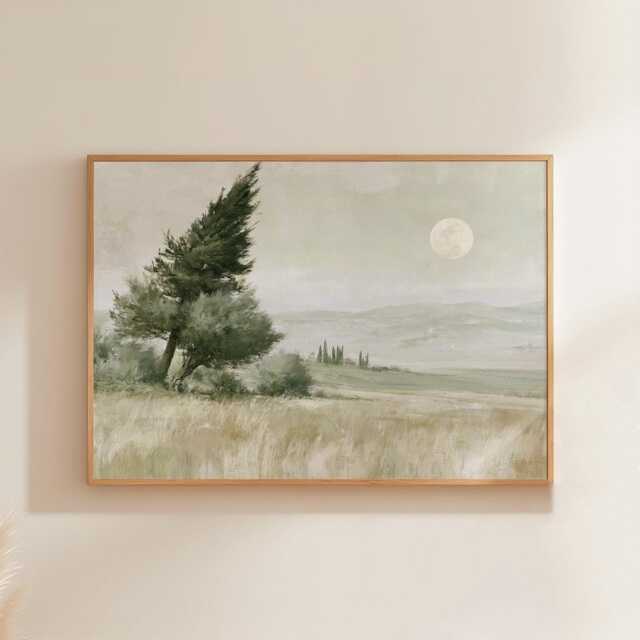 Cypress Tree Poster, Moon Landscape Print, Neutral Wall Art, Paper - image 1