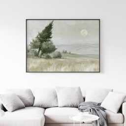 Cypress Tree Poster, Moon Landscape Print, Neutral Wall Art, Paper - thumbnail 4