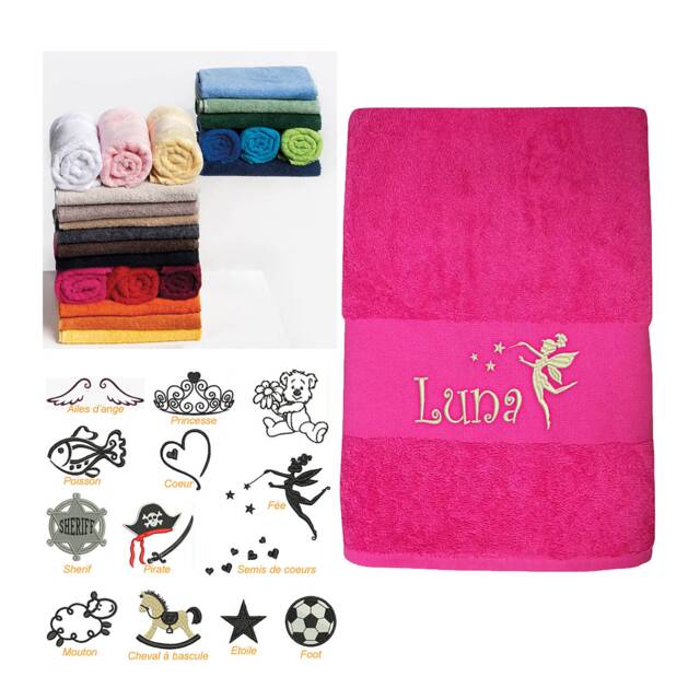 Personalized Bath Towel With An Embroidered First Name, 100x150cm, 450 Gr/M2, Several Designs, Birthday Gift, Child, Birth, Baby, Christmas - image 1