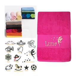 Personalized Bath Towel With An Embroidered First Name, 100x150cm, 450 Gr/M2, Several Designs, Birthday Gift, Child, Birth, Baby, Christmas - thumbnail 1
