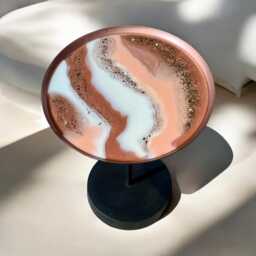 Round Epoxy Resin Coffee Table Side - Copper White Modern Living Room With Unique Design Handmade Decorative - thumbnail 3