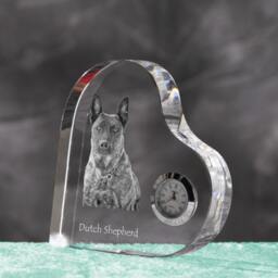 Dutch Shepherd Dog - Crystal Clock in The Shape Of A Heart With Image Pure-Bred Dog - thumbnail 2