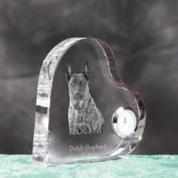 Dutch Shepherd Dog - Crystal Clock in The Shape Of A Heart With Image Pure-Bred Dog - thumbnail 3