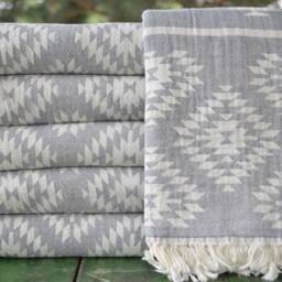 "Gray Kilim Patterned Towel, Bath Towel, Geometric Towel, Aztec Towel, Turkish Peshtemal, Turkish Towel, Double Face Towel, 36""x69" - thumbnail 3