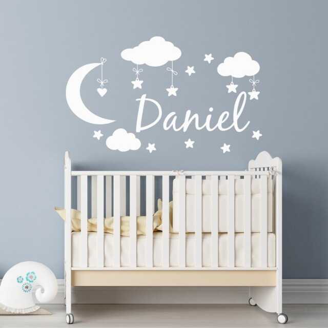 Moon & Stars Nursery Wall Decal Personalized Baby Name Ww166 - image 1