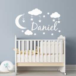 Moon & Stars Nursery Wall Decal Personalized Baby Name Ww166 - thumbnail 1