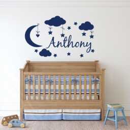 Moon & Stars Nursery Wall Decal Personalized Baby Name Ww166 - thumbnail 3