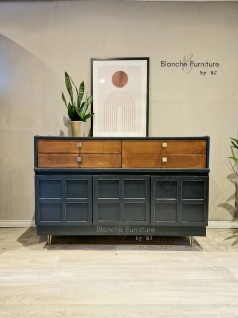 Double Level Drawers - Large Dark Grey Nathan Sideboard With Antique Brass Accessories Double Level Drawers - image 1