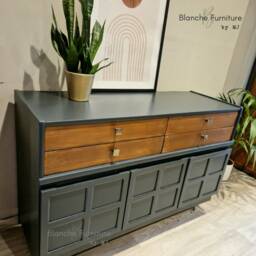 Double Level Drawers - Large Dark Grey Nathan Sideboard With Antique Brass Accessories Double Level Drawers - thumbnail 3