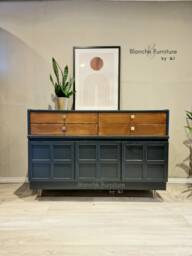 Double Level Drawers - Large Dark Grey Nathan Sideboard With Antique Brass Accessories Double Level Drawers - thumbnail 1