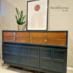 Double Level Drawers - Large Dark Grey Nathan Sideboard With Antique Brass Accessories Double Level Drawers - thumbnail 2