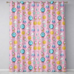 Cute Kawaii Space Rockets Planets Globes Suns Stars Pink Seamless Pattern Readymade Eyelet Ring Top Thermal 100% Blackout Curtains - thumbnail 2