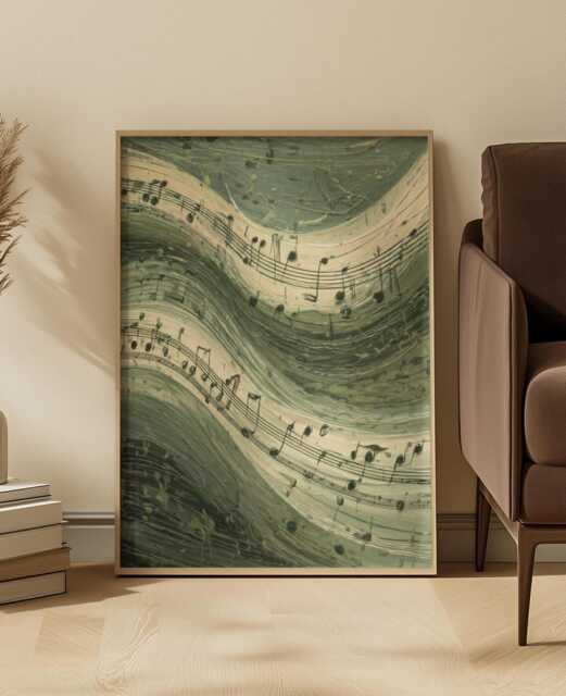 Modern Abstract Music Art Print Sage Green Calm Flowing Melody - image 1