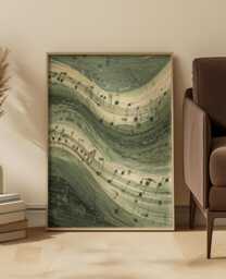 Modern Abstract Music Art Print Sage Green Calm Flowing Melody - thumbnail 1