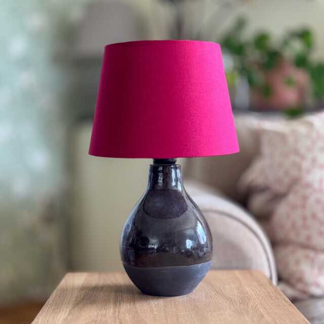 Handmade Black Glazed Ceramic Table Lamp With Cotton Shade - image 1